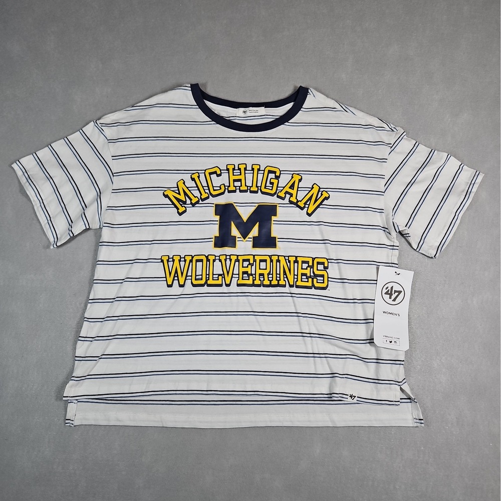 '47 Womens White Striped Michigan Wolverines Cropped T Shirt Size Medium NWT